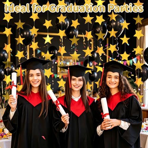 5pcs Gold Star Garland - 66ft Double-Sided Hanging Decorations
