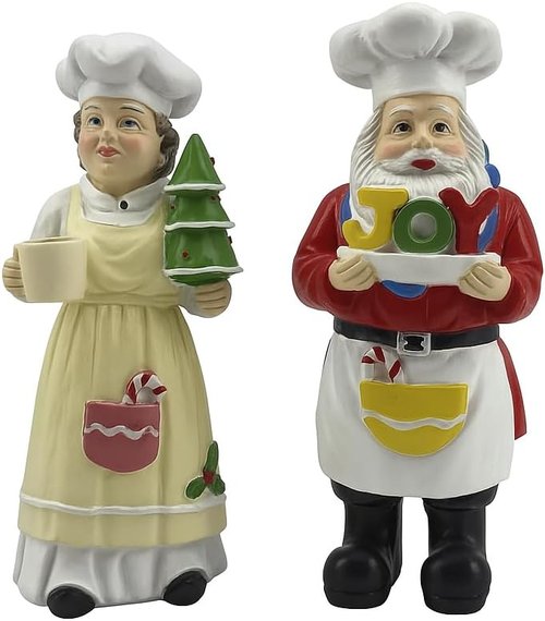 iStatue Chef Santa & Mrs. Claus Figurines Set | Hand-Painted 5'' Resin Holiday Decor for Kitchen & Gifting - Festive Collectibles