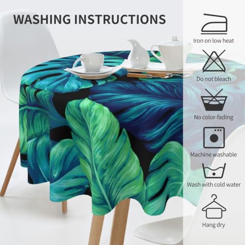 Tropical Palm Leaf Round Tablecloth - Hawaiian Style Outdoor Indoor 60x60 Inches - Leaf Variation