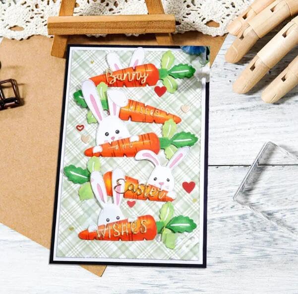 Easter Bunny Carrots Metal Cutting Dies for Card Making