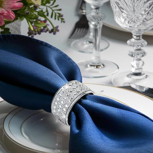 12 Silver Diamond Napkin Rings Set of 12 Rhinestone Crystal Glass Framed Table Decor