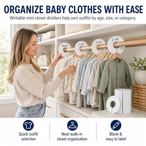 Sukh 30-Pack Baby Closet Dividers - White Plastic Organizers