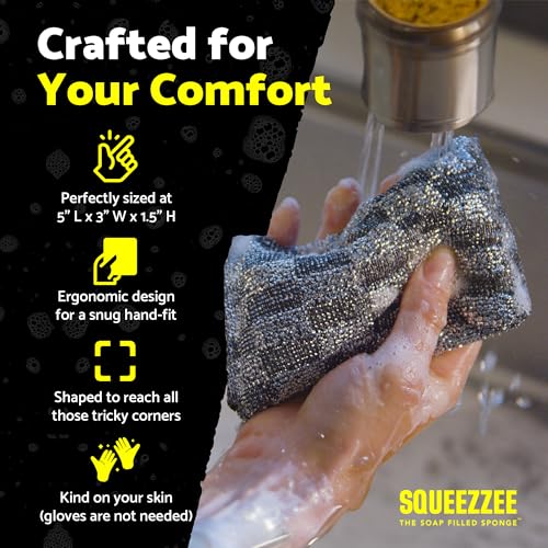Squeezzee Soap Filled Scrubber Sponges 2-Pack - Non-Scratch Kitchen Cleaners