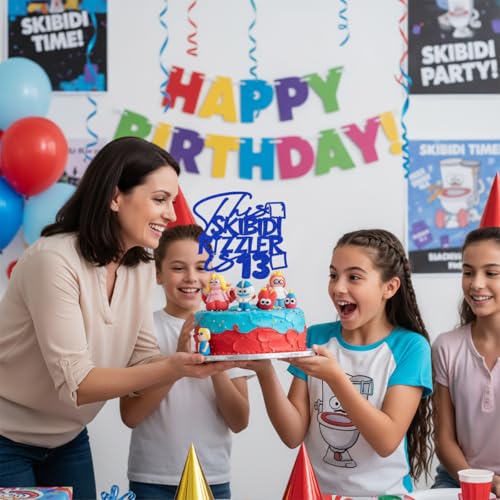 Skibidi Rizzler 13 Cake Topper - Glitter Birthday Decoration for Teens