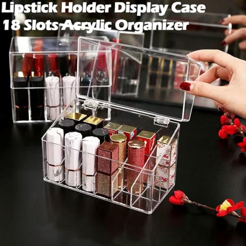 Acrylic Lipstick Organizer with 18 Slots and Dust Cover