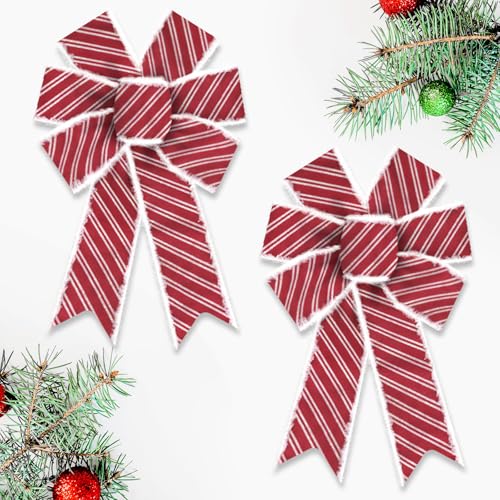 Extra Large Red and White Striped Christmas Wreath Bow - 11.42x20.87 Inch