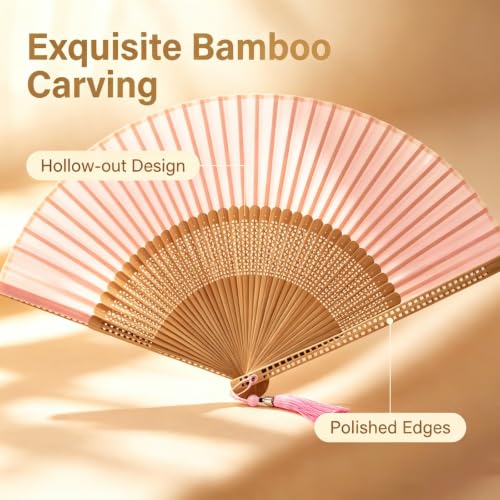 Orange Hand Held Fan for Women - Japanese Bamboo Silk Design