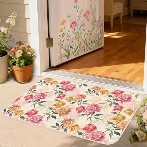 MATIRUG Floral Doormat, Spring-3 Pattern 1'4" x 2', Nonslip Washable Entry Rug