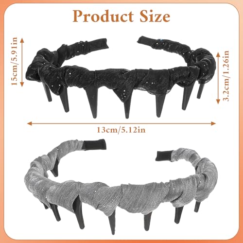 2PCS Retro High Skull Headband with Teeth Non-Slip Pearl Hair Band