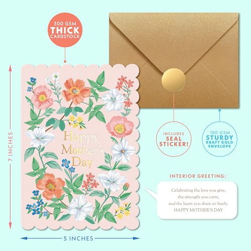 Pink Floral Mother's Day Card with Gold Foil & Scalloped Edges