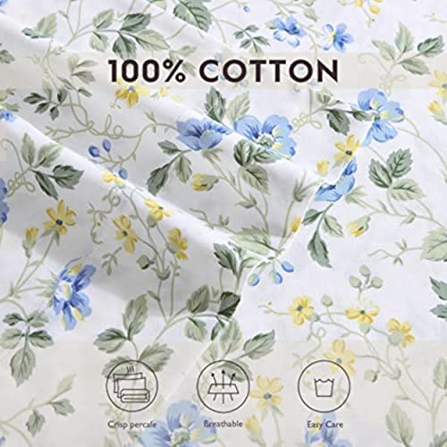 Laura Ashley Home - King Duvet Cover Set, Cotton Sateen Reversible Bedding with Matching Shams, All Season Home Decor (Meadow Floral Blue, King)