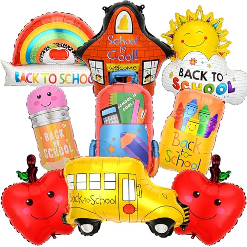 9Pcs Back to School Foil Balloon Set - School Bus, Pencil & Crayon Decor (3)