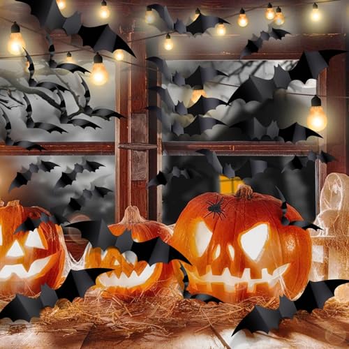 60PCS Waterproof Halloween Bat Decorations - 4 Sizes of PVC Stickers