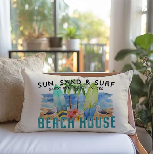 PANDICORN Summer Beach Surfboard Throw Pillow Cover, 12x20 Inch Blue