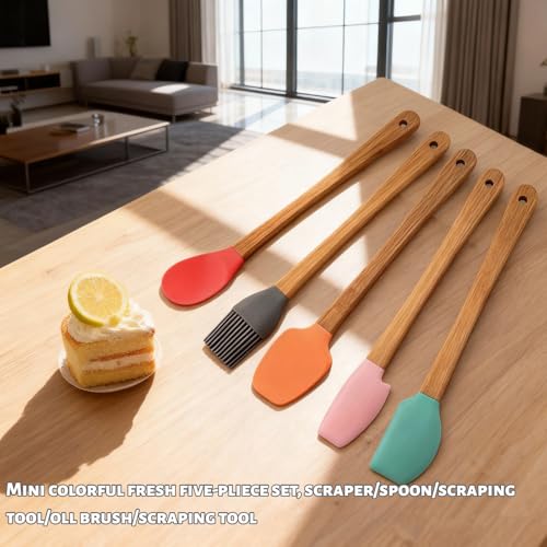 5-Piece Silicone Spatula Set with Bamboo Handles - Heat Resistant & Non-Stick Kitchen Utensils