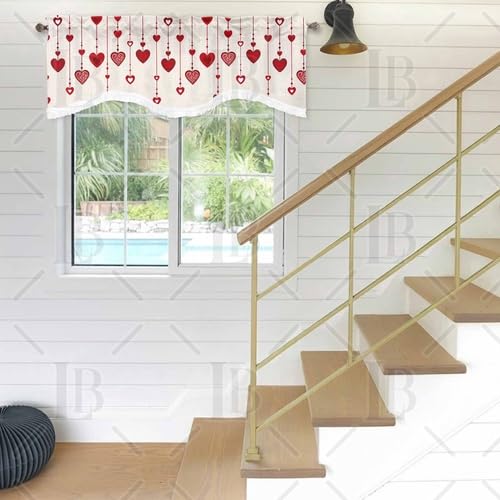Scalloped Red Stripe Valance Curtain with Tassels - 54x18in