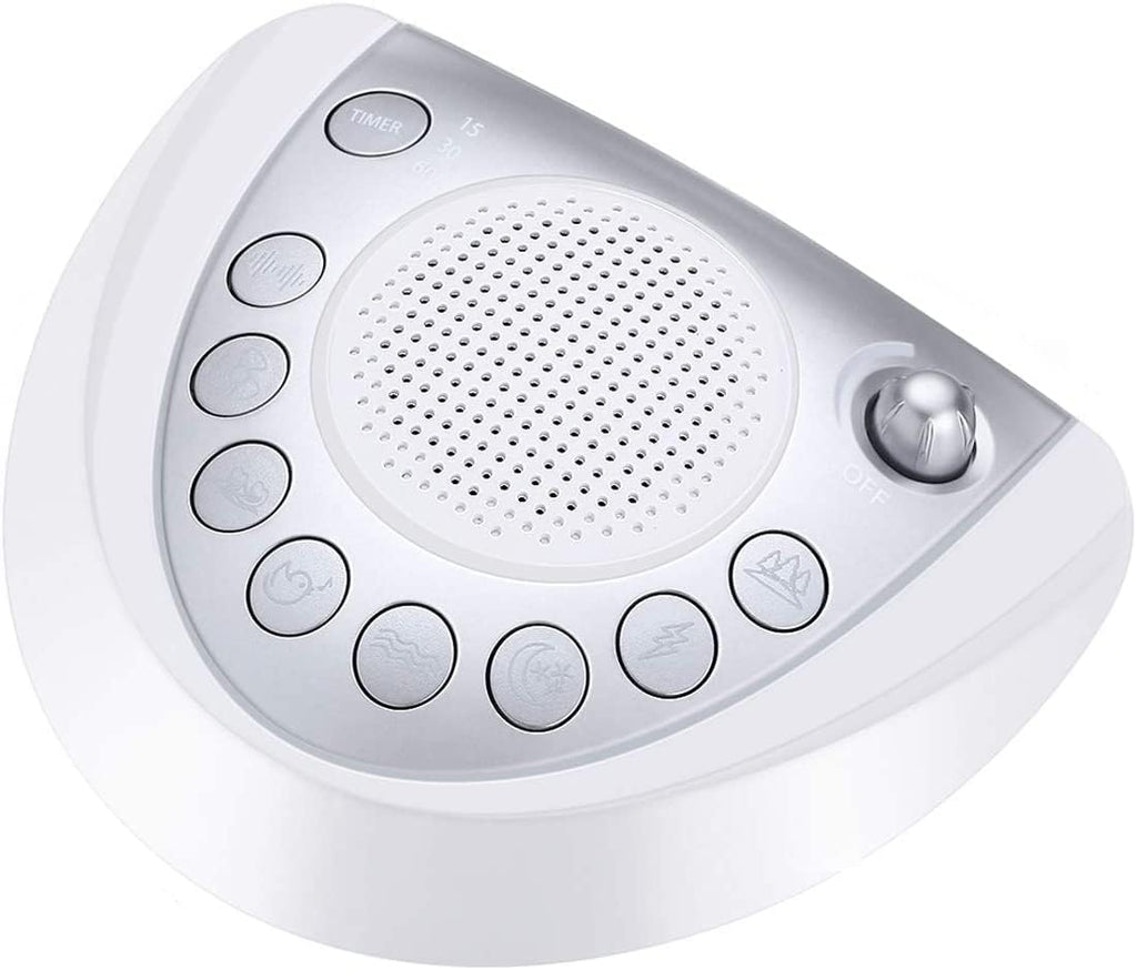 Raynic White Noise Machine - Portable Sleep Sound Device with 24 Soothing Sounds | USB & Timer Features, Silver