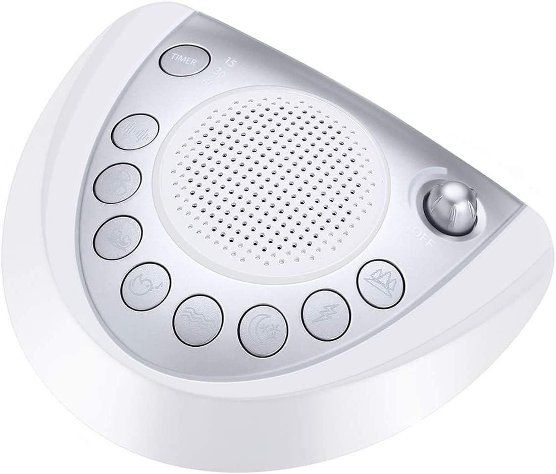 Raynic White Noise Machine - Portable Sleep Sound Device with 24 Soothing Sounds | USB & Timer Features, Silver