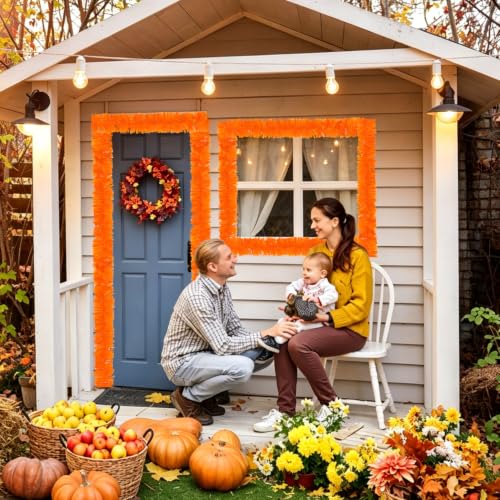 CCINEE 32.8ft Fall Tinsel Garland - Orange Metallic Foil Twist Decor for Halloween & Christmas
