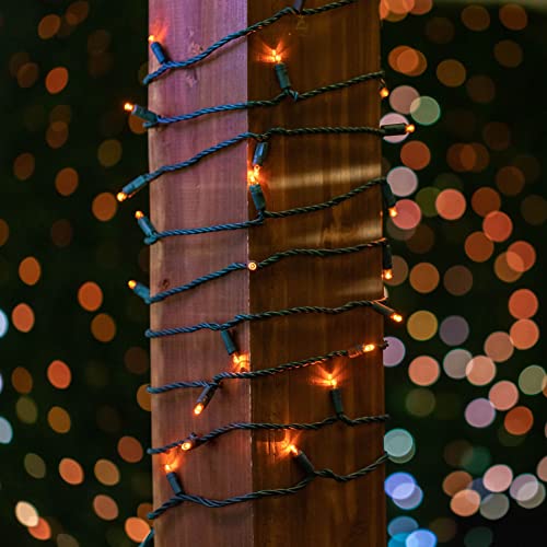 Amber LED Christmas String Lights 25ft 50 LEDs Green Wire UL Listed - Novelty Lights