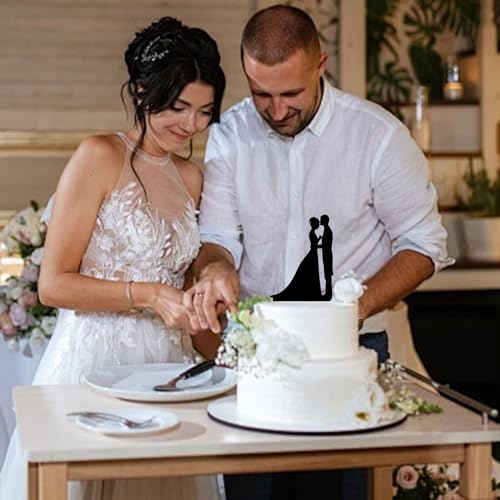 Black Mirrored Acrylic Bride & Groom Cake Topper for Weddings