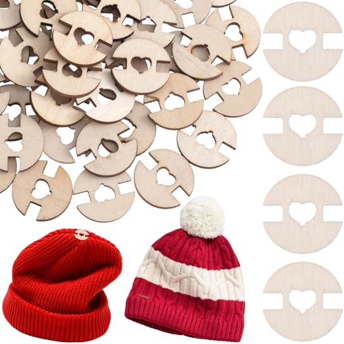 50pcs Wooden Pom Pom Buttons for Knitted Hats & Beanies, 20mm Removable
