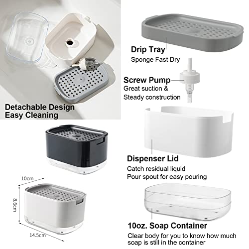 Obsoorth 10oz Dish Soap Dispenser with Sponge Holder - Black Sink Caddy