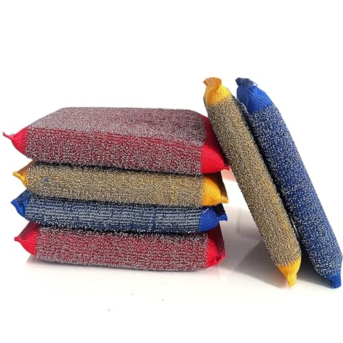 EdgeVue Steel Wool Scrubber Sponges, Multicolor 6-Pack - Non-Scratch Cleaning