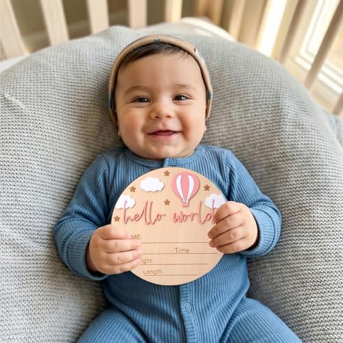 Baby Announcement Sign Wooden Newborn Welcome Hello World Photo Prop Pink