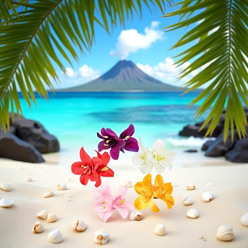 5-Piece Artificial Hawaiian Hibiscus Plumeria Flower Hair Clip Set