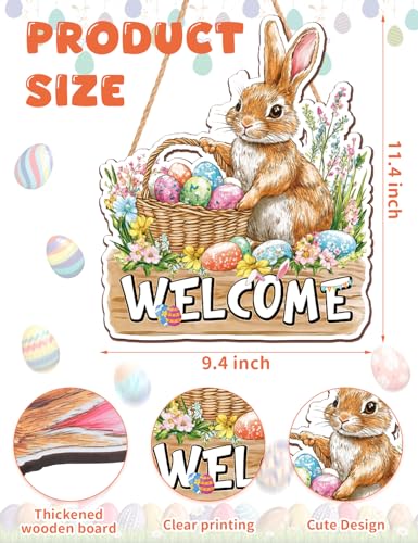 Easter Bunny Welcome Wooden Door Sign - Rustic Spring Decor