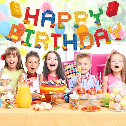 Building Block Birthday Banner Set - Pre-Strung Colorful Brick Decor