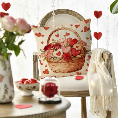 Valentine's Day Flower Pillow Cover 18x18 Inch Love Heart Design