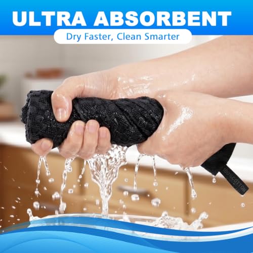 Keith Lun 100% Cotton Wash Cloths, 12x12 Inch, 6-Pack, Black