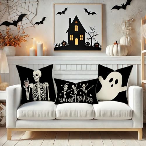 PANDICORN Halloween Throw Pillow Cover - Dancing Skeleton 12x20
