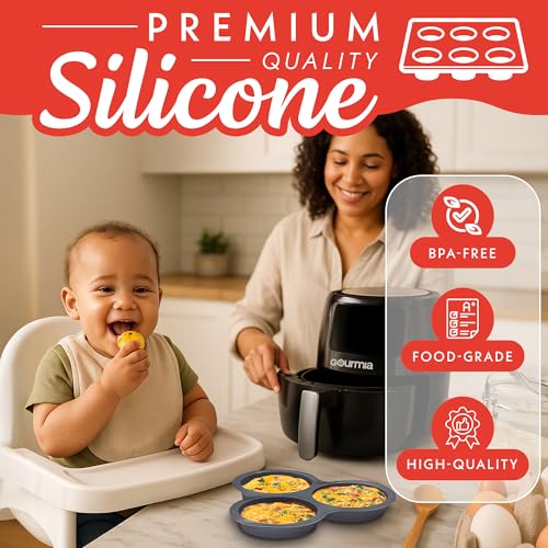 Gourmia Air Fryer Accessories Set - 3 Piece Silicone, Liner, Egg Bite Cooker, 7-Hole Cupcake Mold, BPA-Free, Nonstick, Heat Resistant 445¡ÆF, Dishwasher Safe, Food Grade