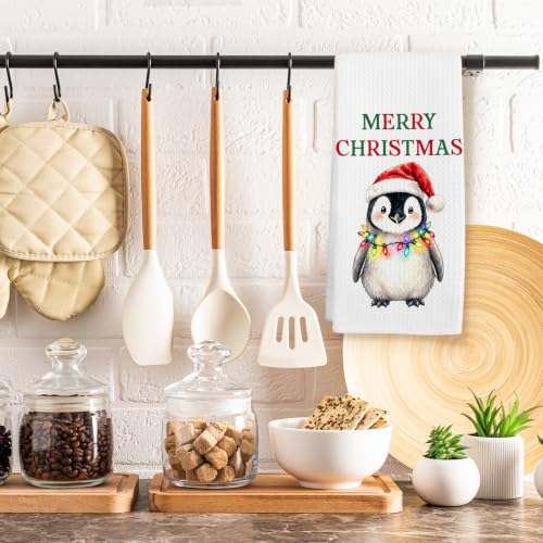 Christmas Penguin Kitchen Towel - Winter Penguin Hand Towel, Festive Decor