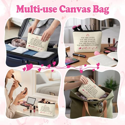 NIUBEHOHO Inspirational Canvas Makeup Bag Motivational Quote Toiletry Pouch