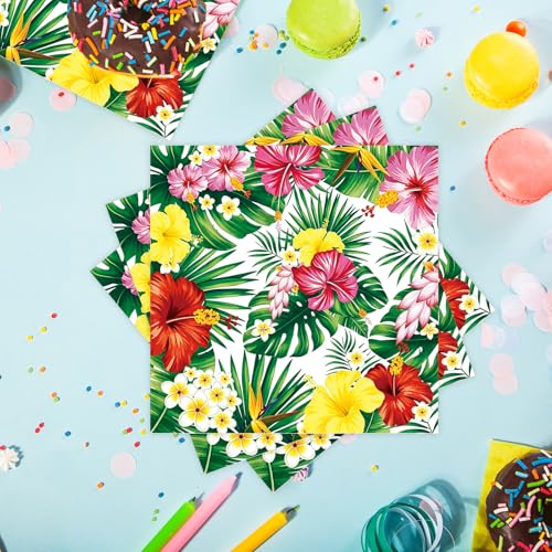 Tropical Hawaiian Luau Paper Napkins - 50 Pcs, 6.5 x 6.5 inch, Summer Pool Party Decor