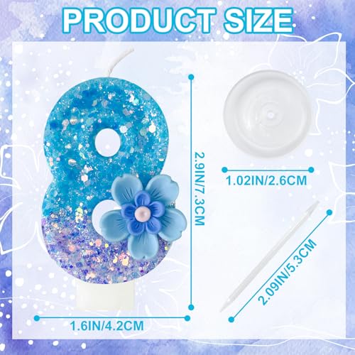 Number 8 Blue Purple Flower Birthday Candle - Party Decoration