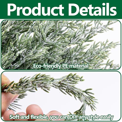 Snowy Christmas Pine Branches & Red Berry Stems - 60 Pcs Artificial Holiday Foliage - Watayo Snow Style