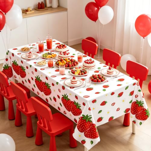 Strawberry Party Tablecloth - 6 Pack Waterproof Disposable Table Cover