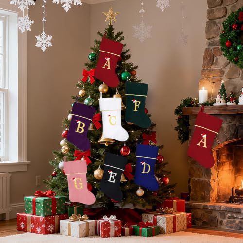 20'' Personalized Purple Velvet Christmas Stocking with Gold Letter P & Santa Hat