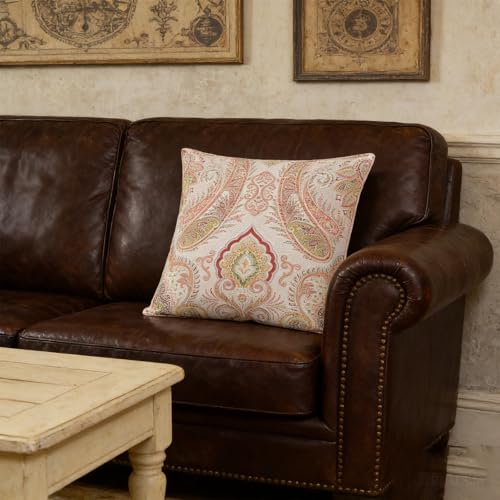 Pink Paisley Throw Pillow Cover, 26x26 Inch Floral Pure Cotton Cushion Case