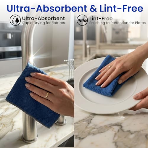 10 Pack Reusable Microfiber Dishcloths 9.84" x 9.84" - Non-Scratch, Odor-Free Kitchen Cleaning Rags
