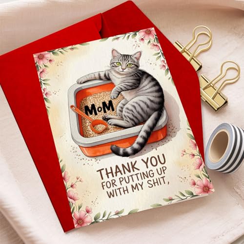 Funny Cat Mother's Day Card with Envelope - Humorous Greeting for Mom
