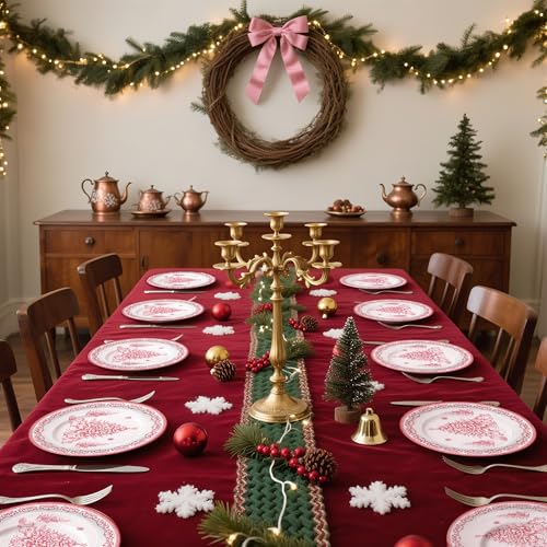Christmas Paper Plates 25 Pack - 9 Inch Red Sketch Christmas Tree Disposable Dinnerware for Holiday Party