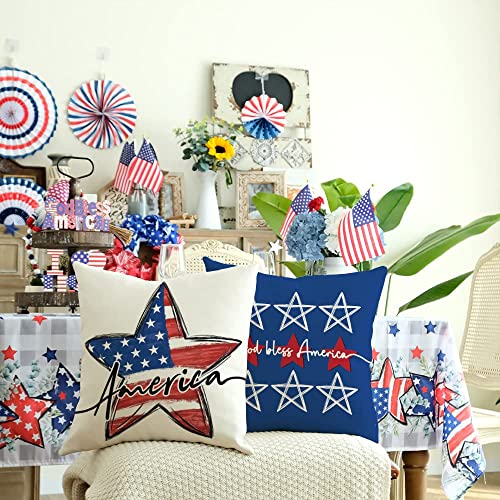 GEEORY 4th of July Pillow Covers - 18x18 Patriotic Decor Set of 4