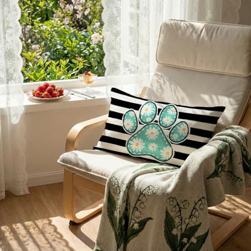 Spring Paw Print Pillow Cover 12x20 Inch - Daisy Decor