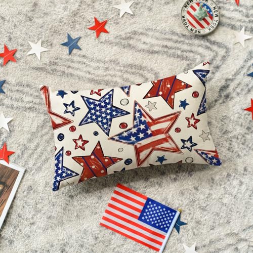 Patriotic Stars and Stripes Throw Pillow Cover | 12x20 Inch | Machine Washable Polyester